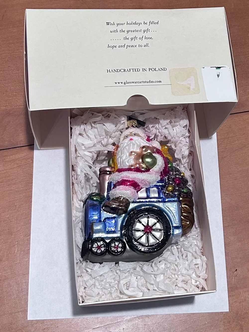 Glassware Art Studio Handcrafted Poland Glass Santa Train Hanging Ornament
